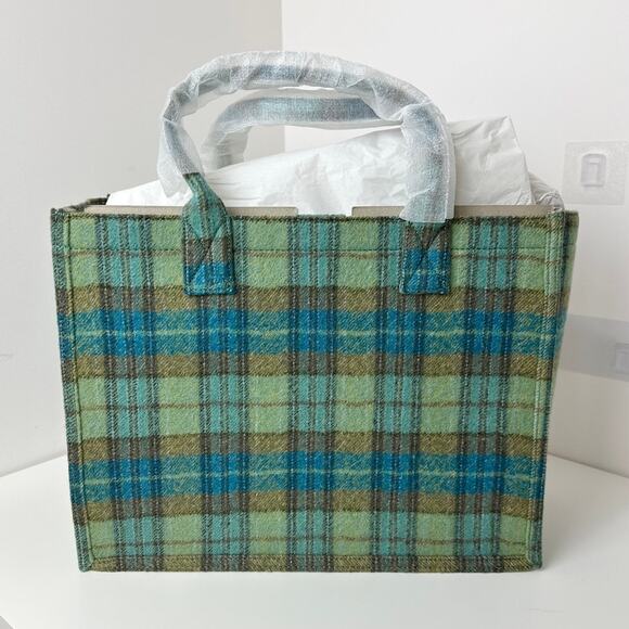 Sandro Kasbah Plaid Tote Bag Checked Brushed Virgin Wool Felt Large $370 NWT - Picture 8 of 14